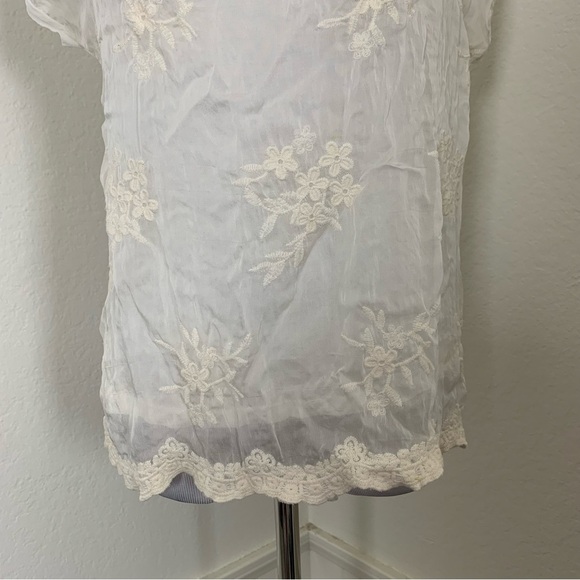 Boho Chic Ethereal Semi Sheer Embroidered Silk Blend Top Womens S Floral Italy - Picture 16 of 17